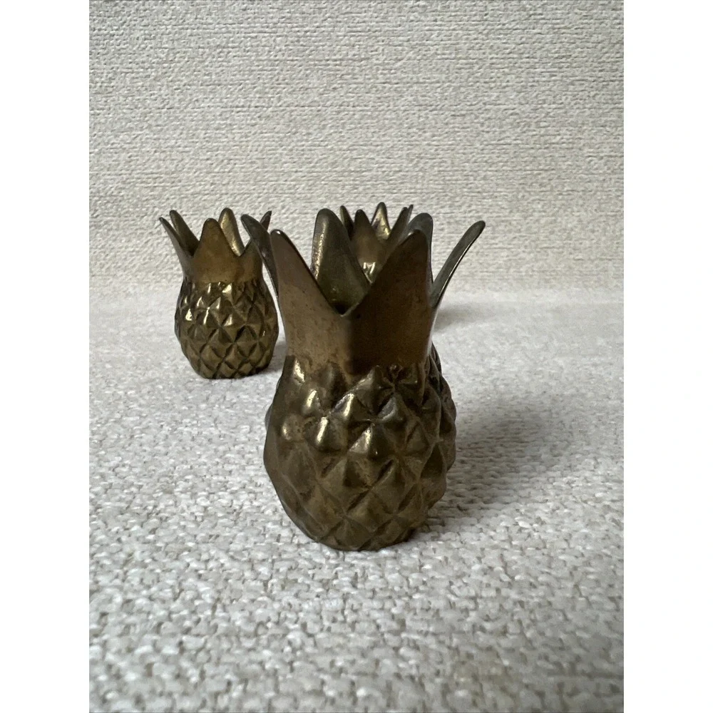 Vintage Brass Pineapple Candle Holders Lot of 3 Decoration Tropical Small